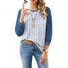 WIHOLL Womens Long Sleeve Tops Fall Outfits Tshirts Shirts Blue Stripes 2XL