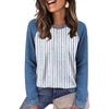 WIHOLL Womens Long Sleeve Tops Fall Outfits Tshirts Shirts Blue Stripes 2XL