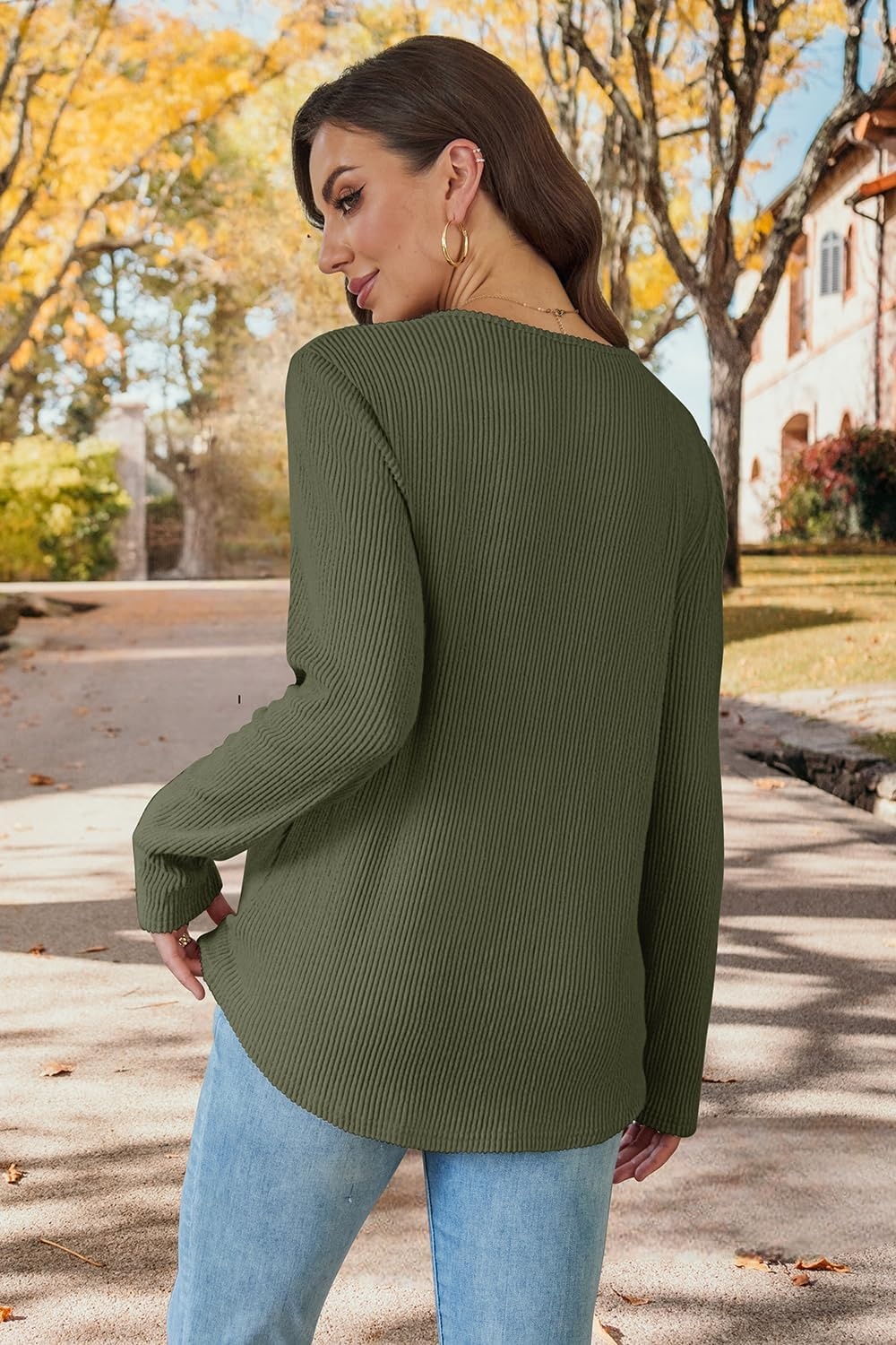 image:imageWIHOLL Long Sleeve Shirts for Women Boho Tops 2026 Fall Fashion ClothesGreen