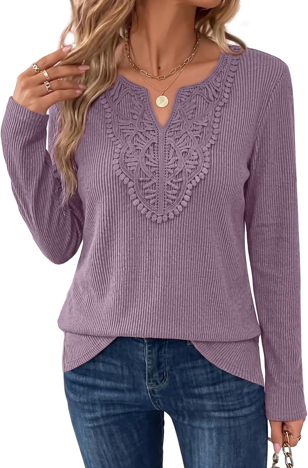 image:imageWIHOLL Long Sleeve Shirts for Women Boho Tops 2026 Fall Fashion ClothesPurple