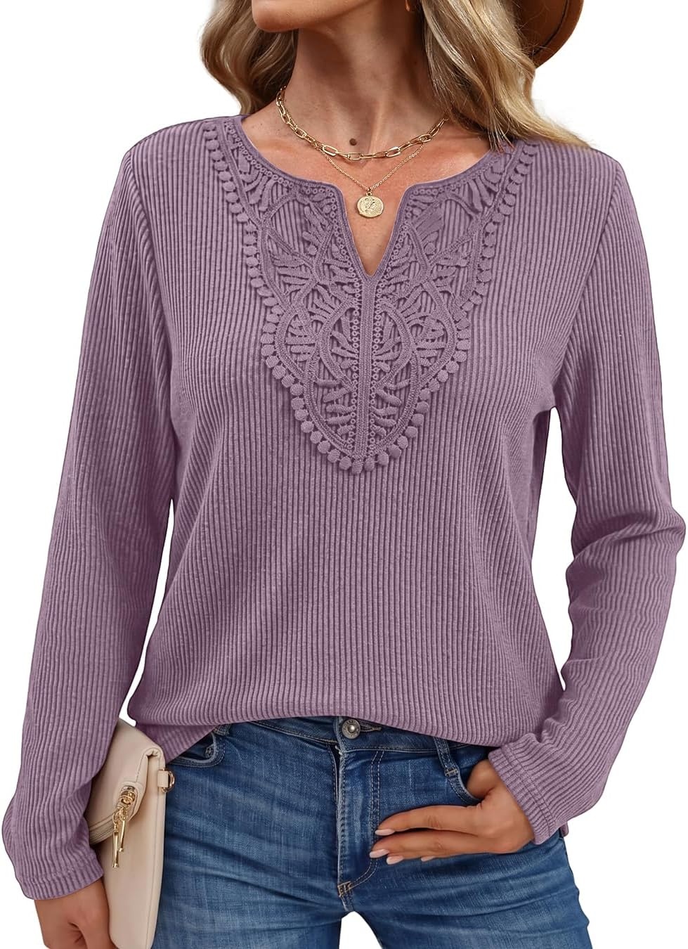 image:imageWIHOLL Long Sleeve Shirts for Women Boho Tops 2026 Fall Fashion ClothesPurple