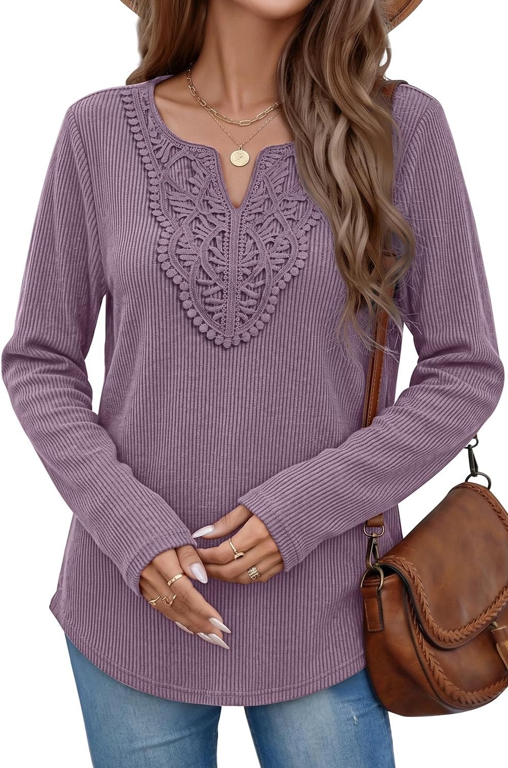 image:imageWIHOLL Long Sleeve Shirts for Women Boho Tops 2026 Fall Fashion ClothesPurple