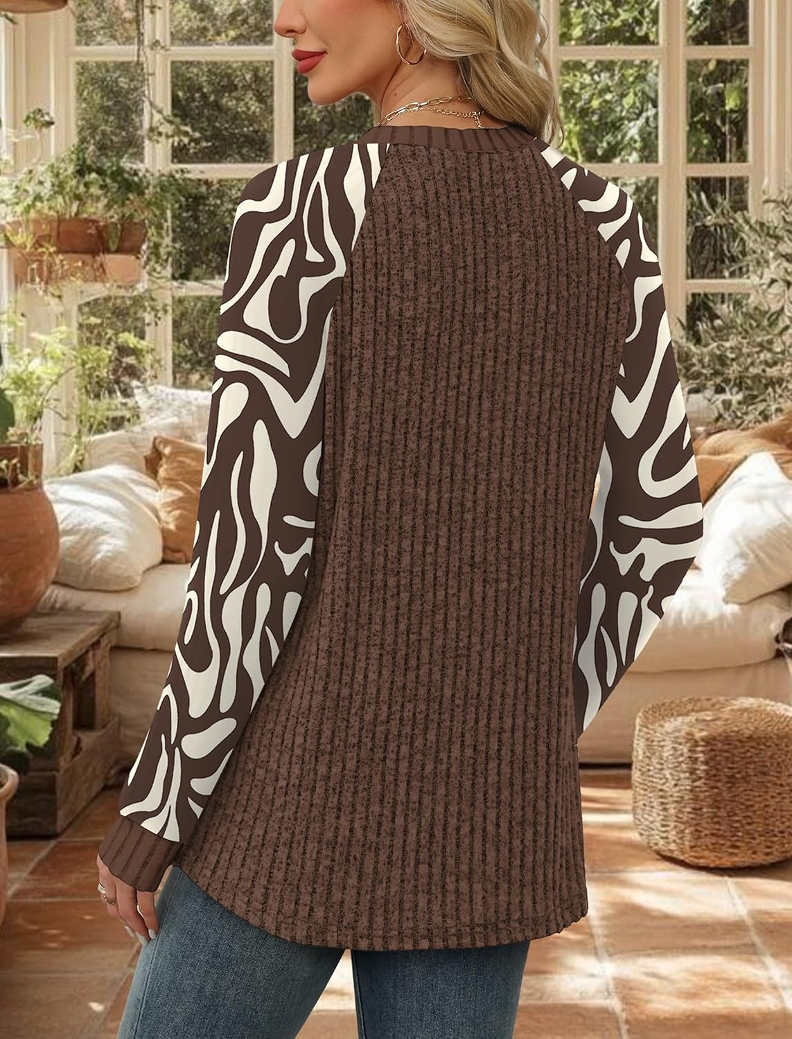 image:imageWIHOLL Long Sleeve Shirts for Women Lightweight Sweaters Fall Outfits 2026 Color Block Winter Clothing Dressy Casual SoftBrown Apricot