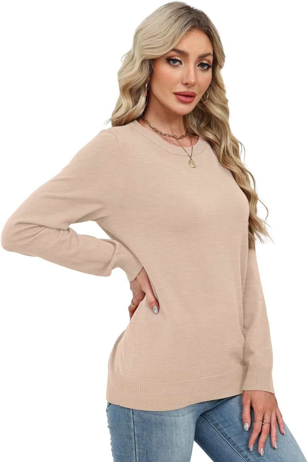 image:imageWIHOLL Sweaters for Women Lightweight Fall Tops Pullover Long Sleeve ShirtsApricot