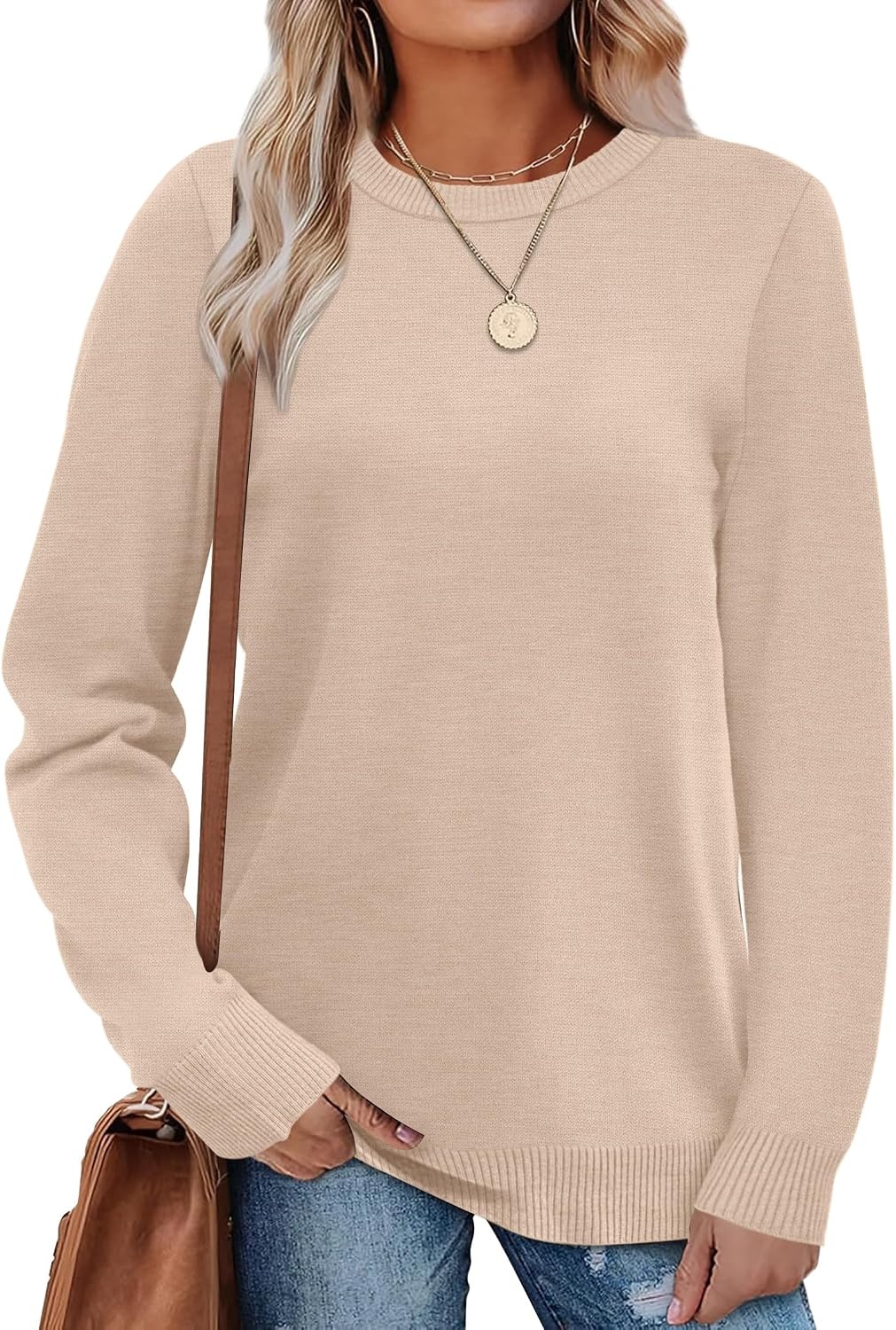 image:imageWIHOLL Sweaters for Women Lightweight Fall Tops Pullover Long Sleeve ShirtsApricot