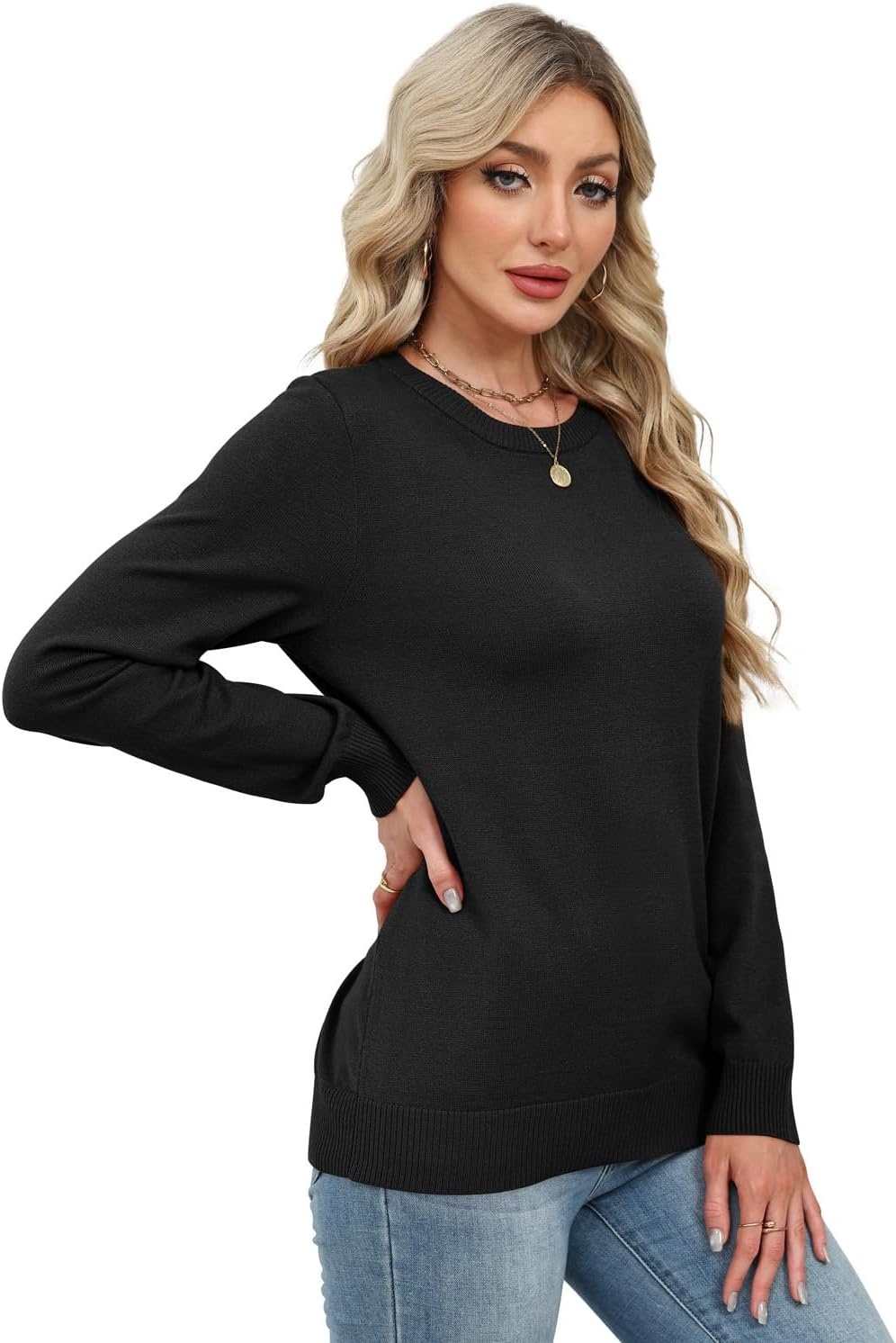 image:imageWIHOLL Sweaters for Women Lightweight Fall Tops Pullover Long Sleeve ShirtsBlack
