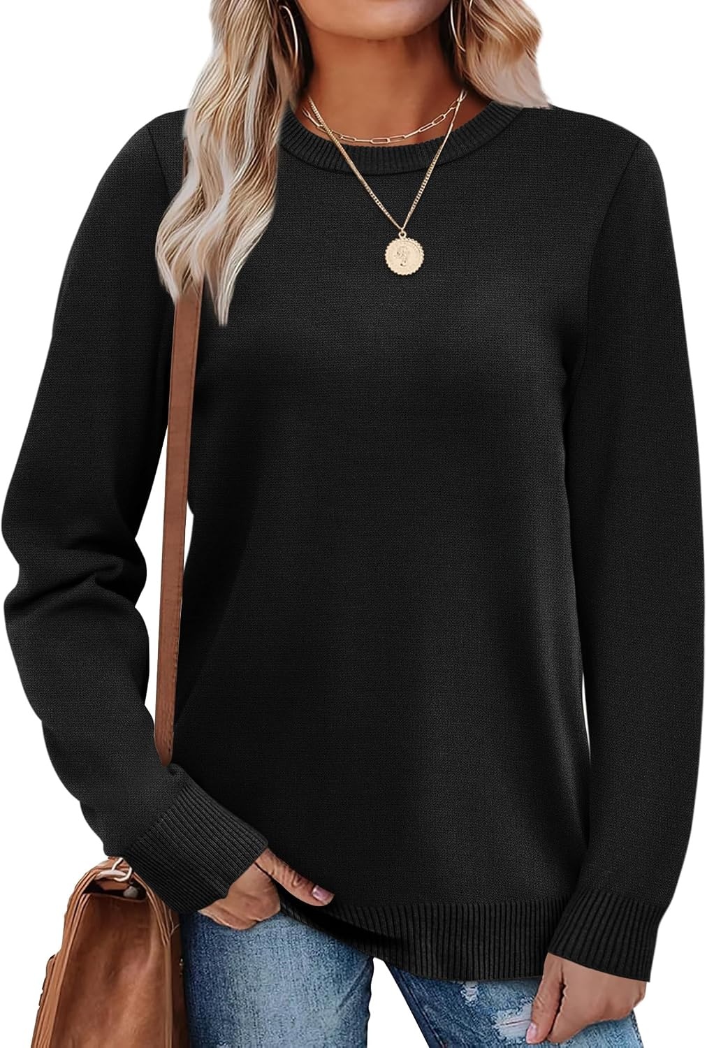 image:imageWIHOLL Sweaters for Women Lightweight Fall Tops Pullover Long Sleeve ShirtsBlack
