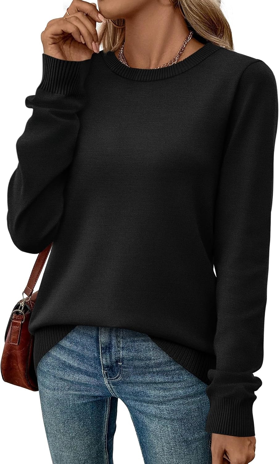 image:imageWIHOLL Sweaters for Women Lightweight Fall Tops Pullover Long Sleeve ShirtsBlack
