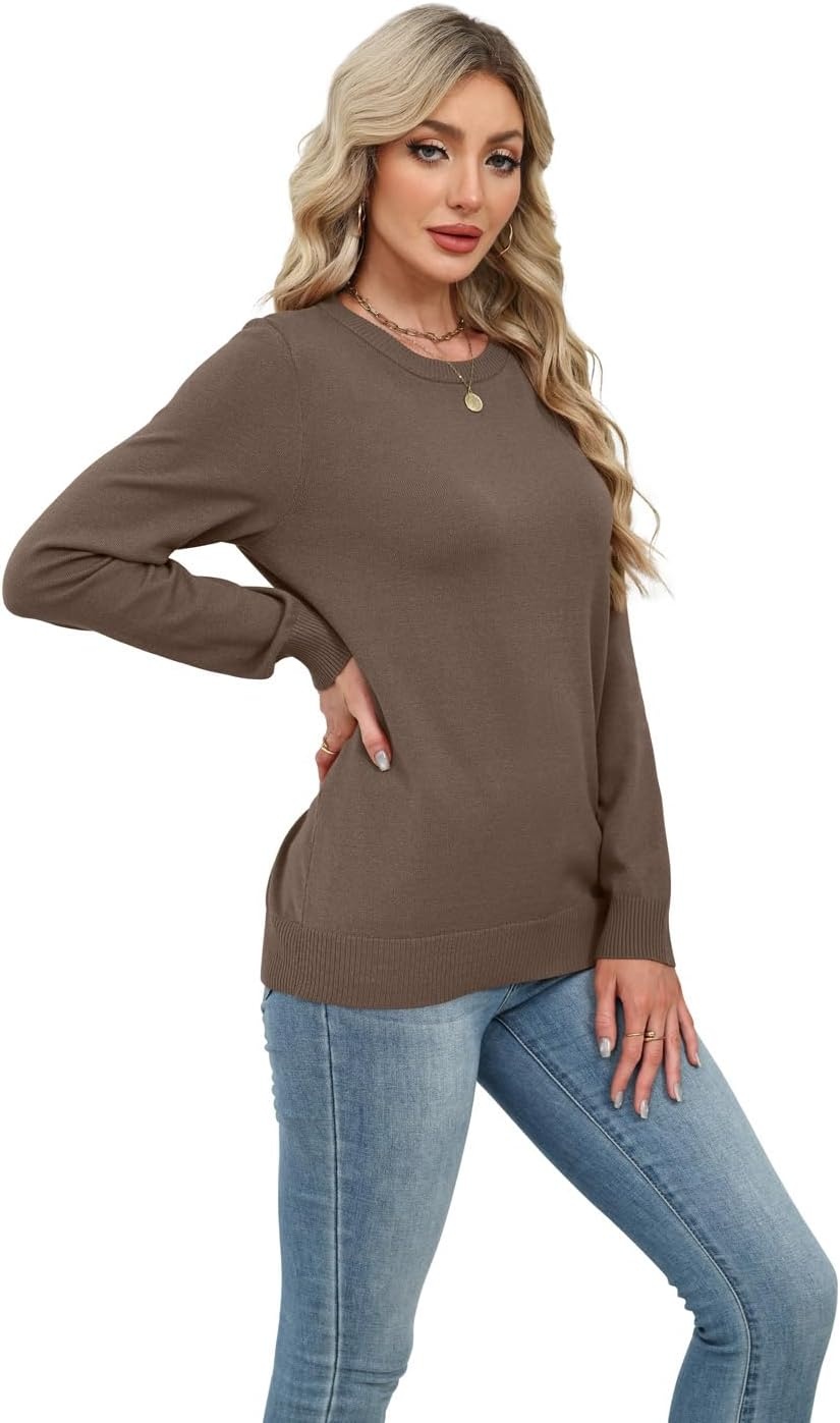 image:imageWIHOLL Sweaters for Women Lightweight Fall Tops Pullover Long Sleeve ShirtsBrown