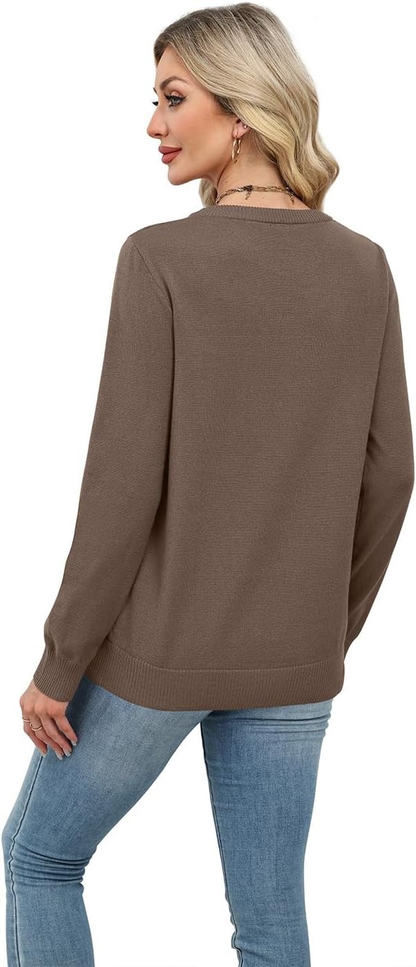 image:imageWIHOLL Sweaters for Women Lightweight Fall Tops Pullover Long Sleeve ShirtsBrown