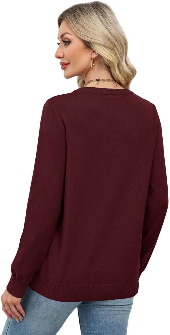 image:imageWIHOLL Sweaters for Women Lightweight Fall Tops Pullover Long Sleeve ShirtsBurgundy