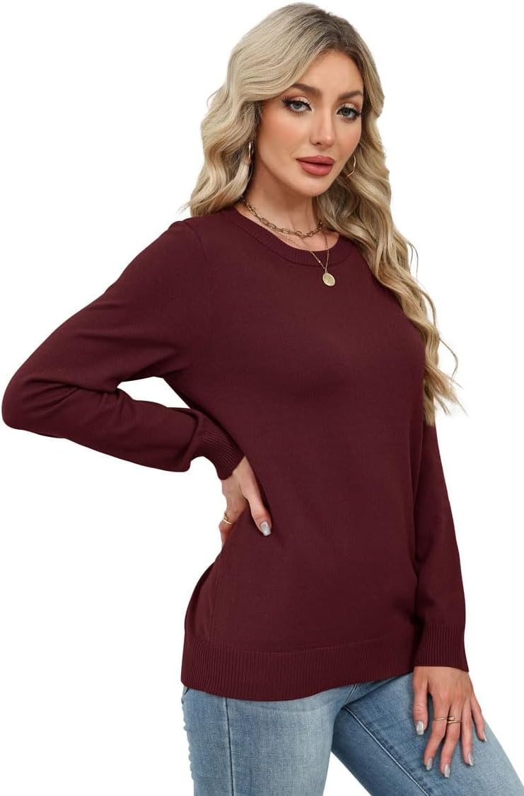 image:imageWIHOLL Sweaters for Women Lightweight Fall Tops Pullover Long Sleeve ShirtsBurgundy