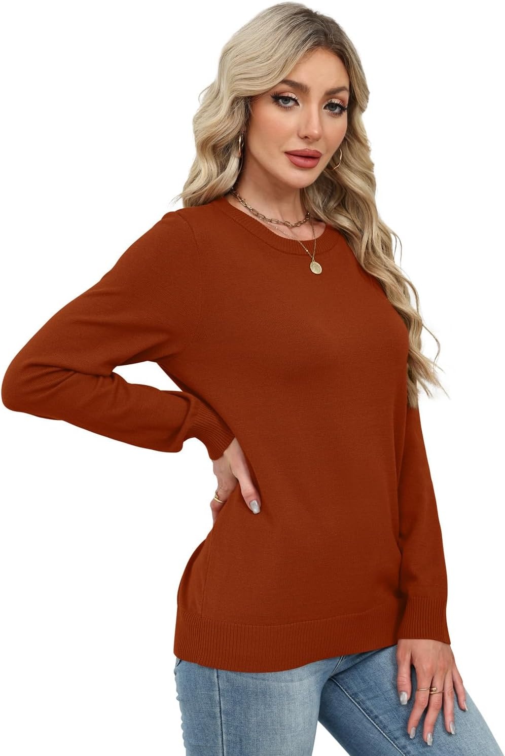 image:imageWIHOLL Sweaters for Women Lightweight Fall Tops Pullover Long Sleeve ShirtsCaramel