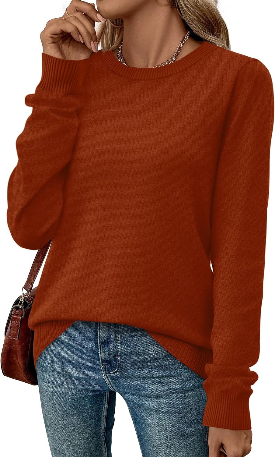 image:imageWIHOLL Sweaters for Women Lightweight Fall Tops Pullover Long Sleeve ShirtsCaramel