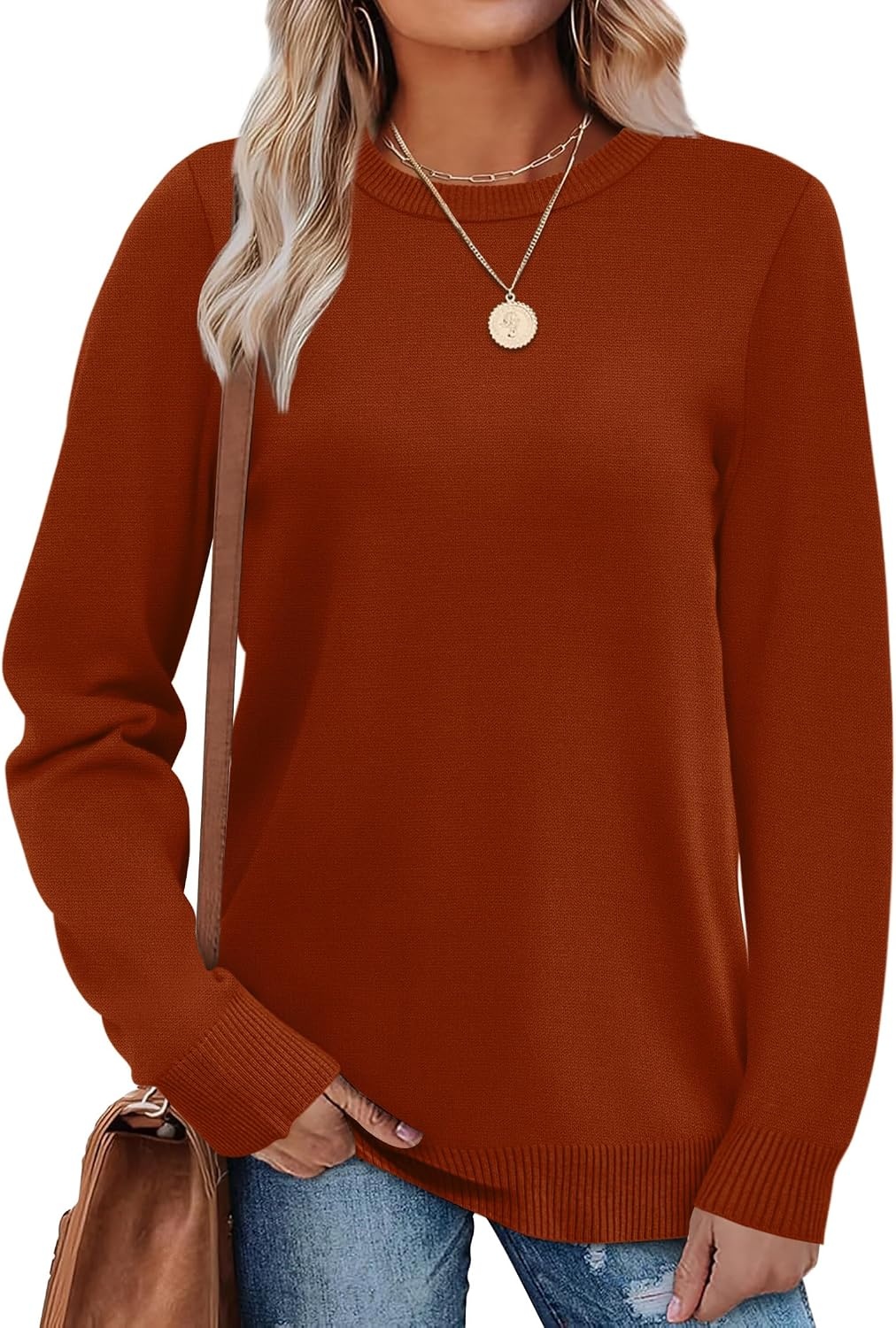 image:imageWIHOLL Sweaters for Women Lightweight Fall Tops Pullover Long Sleeve ShirtsCaramel