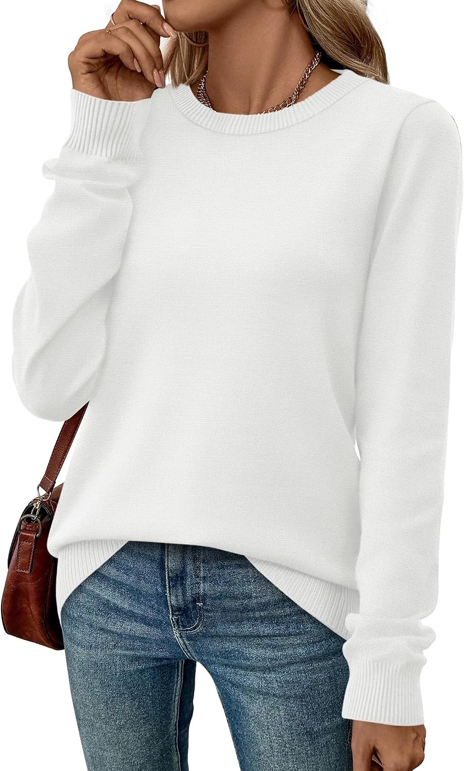 image:imageWIHOLL Sweaters for Women Lightweight Fall Tops Pullover Long Sleeve ShirtsCream White