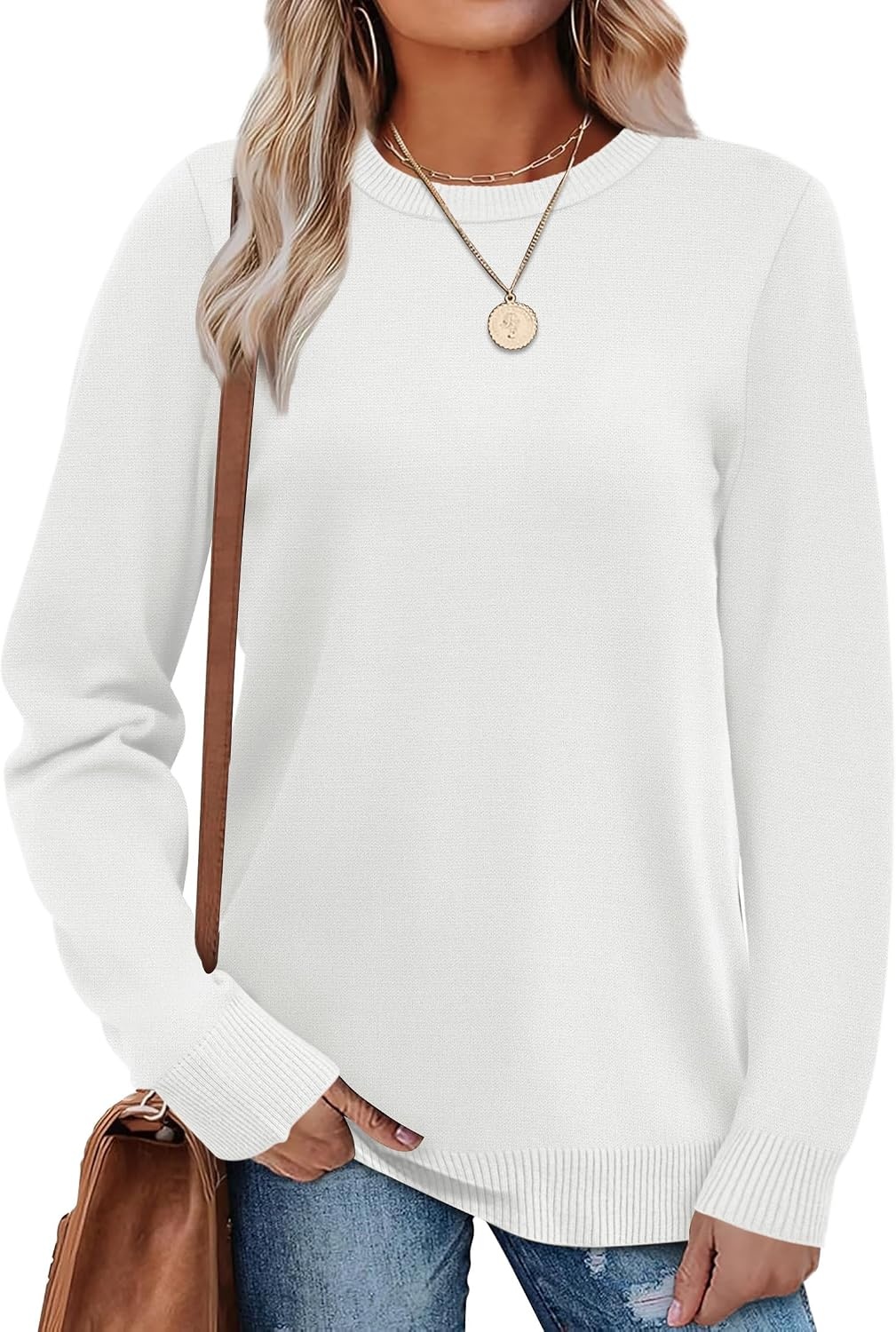 image:imageWIHOLL Sweaters for Women Lightweight Fall Tops Pullover Long Sleeve ShirtsCream White