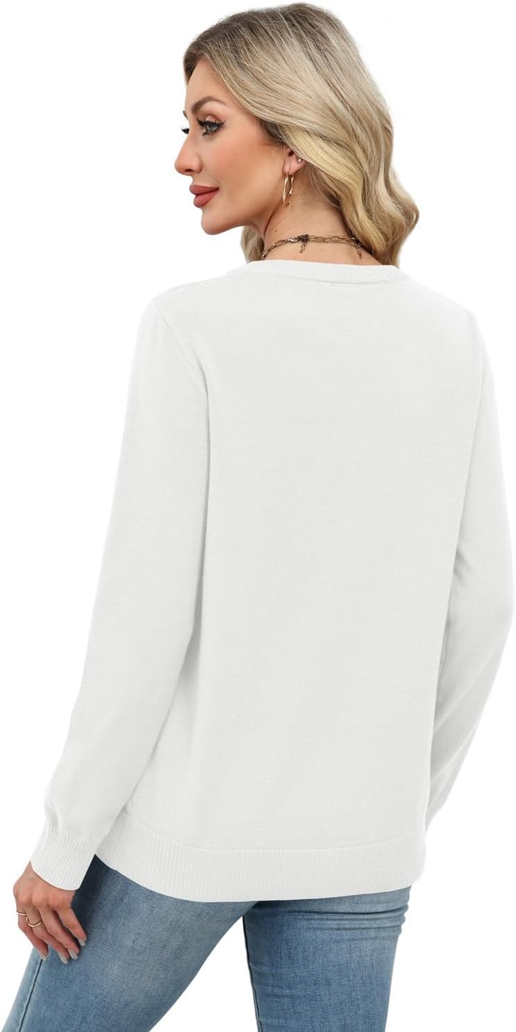 image:imageWIHOLL Sweaters for Women Lightweight Fall Tops Pullover Long Sleeve ShirtsCream White