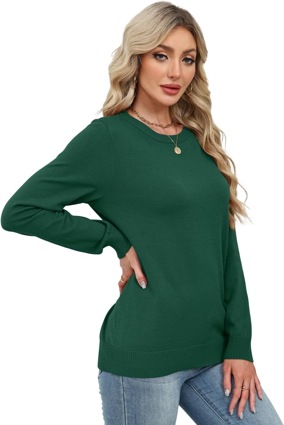image:imageWIHOLL Sweaters for Women Lightweight Fall Tops Pullover Long Sleeve ShirtsDark Green