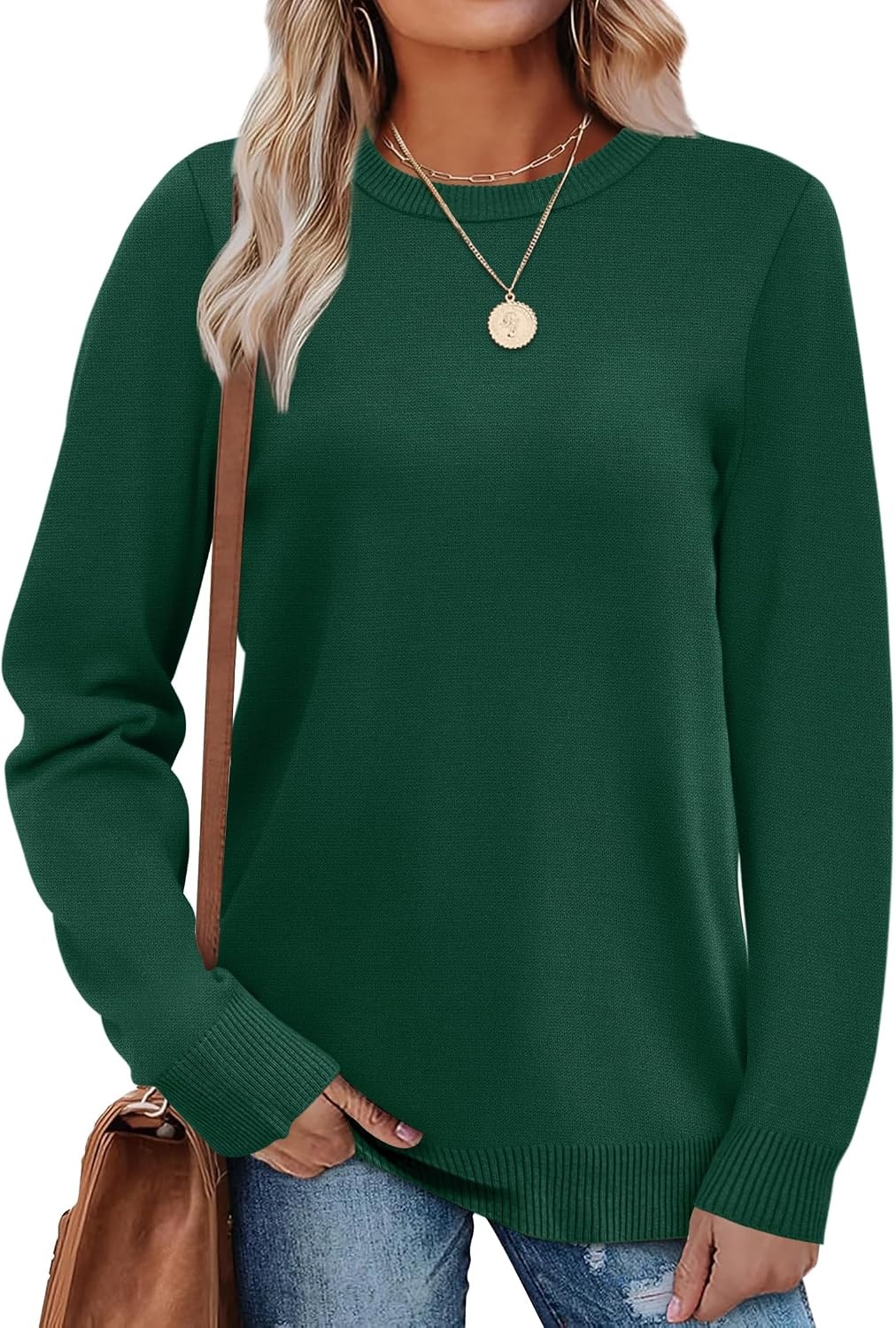 image:imageWIHOLL Sweaters for Women Lightweight Fall Tops Pullover Long Sleeve ShirtsDark Green