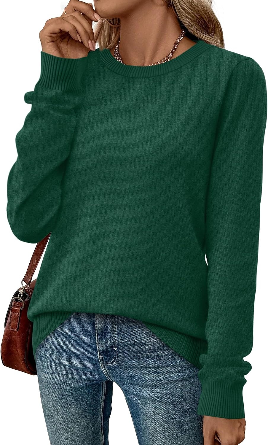 image:imageWIHOLL Sweaters for Women Lightweight Fall Tops Pullover Long Sleeve ShirtsDark Green