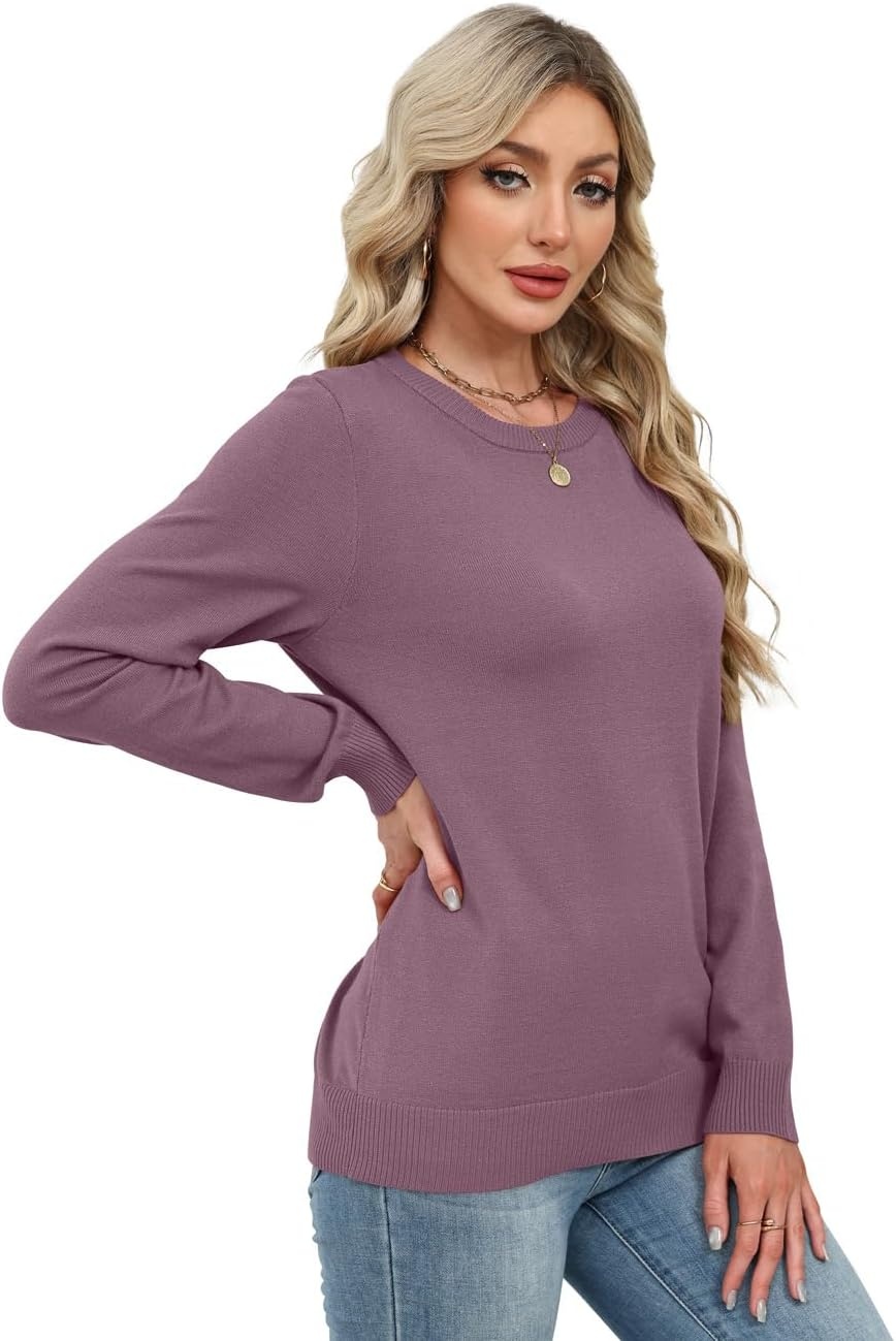 image:imageWIHOLL Sweaters for Women Lightweight Fall Tops Pullover Long Sleeve ShirtsGrey Purple