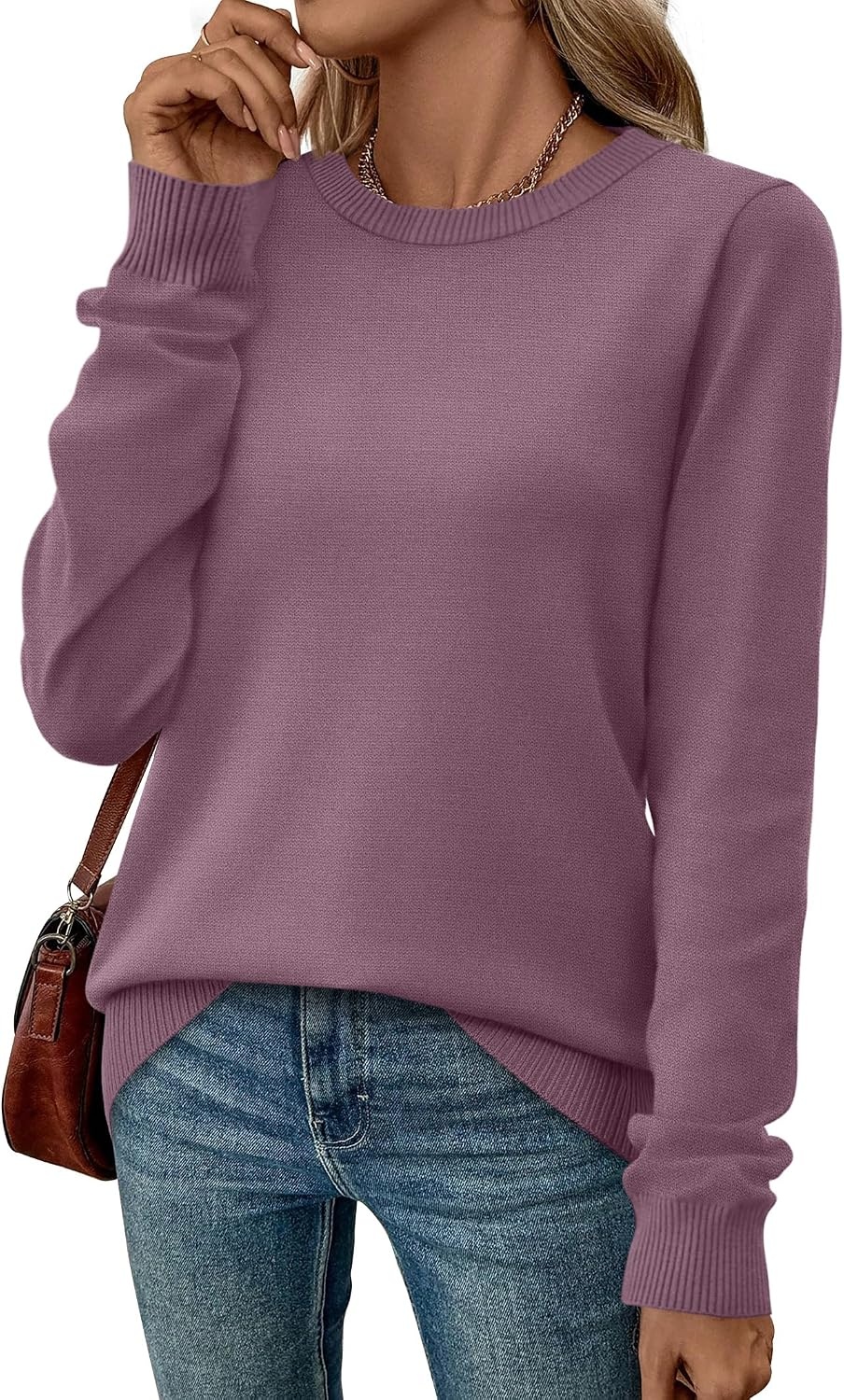 image:imageWIHOLL Sweaters for Women Lightweight Fall Tops Pullover Long Sleeve ShirtsGrey Purple