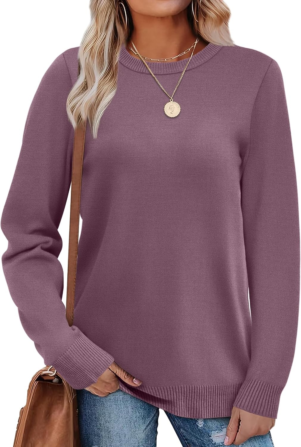 image:imageWIHOLL Sweaters for Women Lightweight Fall Tops Pullover Long Sleeve ShirtsGrey Purple