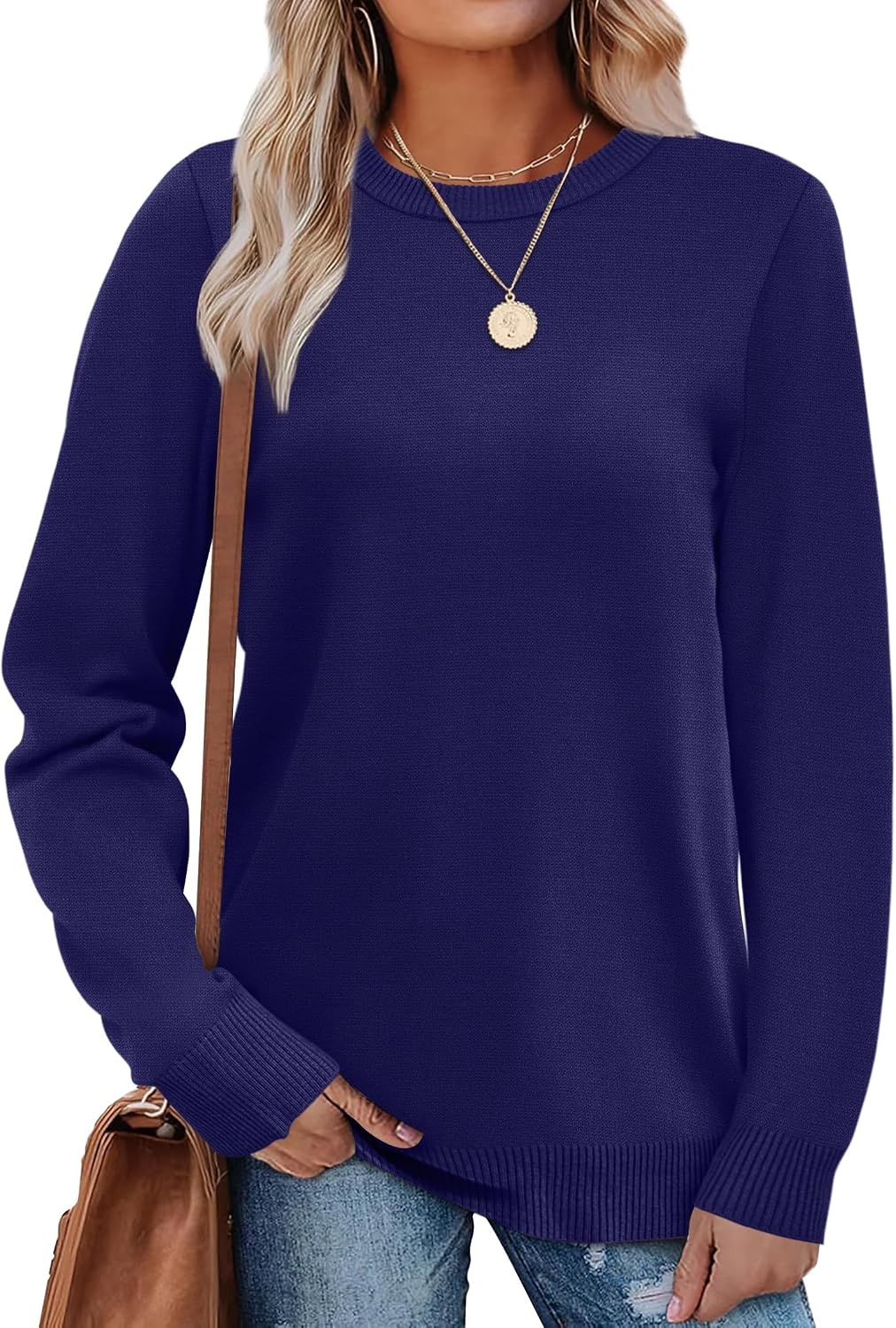 image:imageWIHOLL Sweaters for Women Lightweight Fall Tops Pullover Long Sleeve ShirtsNavy Blue
