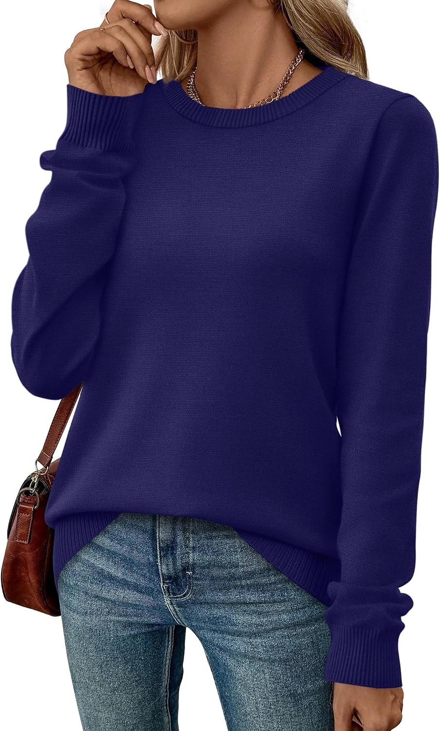 image:imageWIHOLL Sweaters for Women Lightweight Fall Tops Pullover Long Sleeve ShirtsNavy Blue