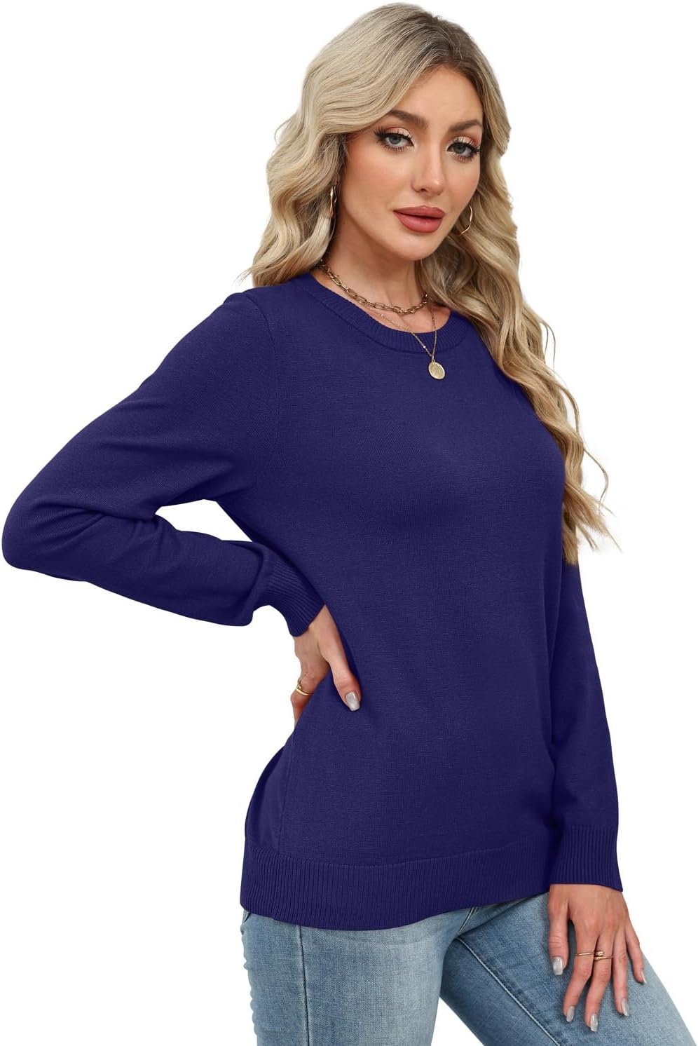 image:imageWIHOLL Sweaters for Women Lightweight Fall Tops Pullover Long Sleeve ShirtsNavy Blue