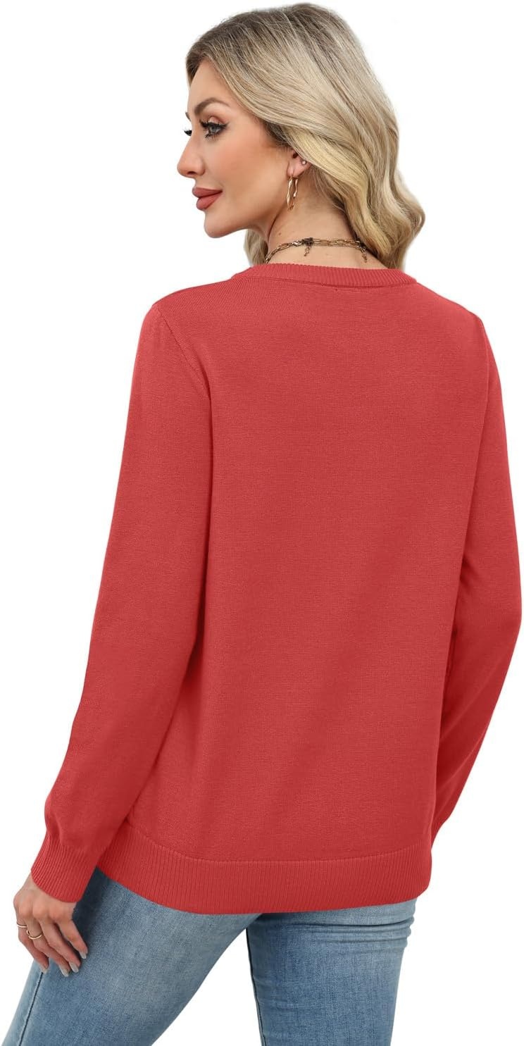 image:imageWIHOLL Sweaters for Women Lightweight Fall Tops Pullover Long Sleeve ShirtsRed