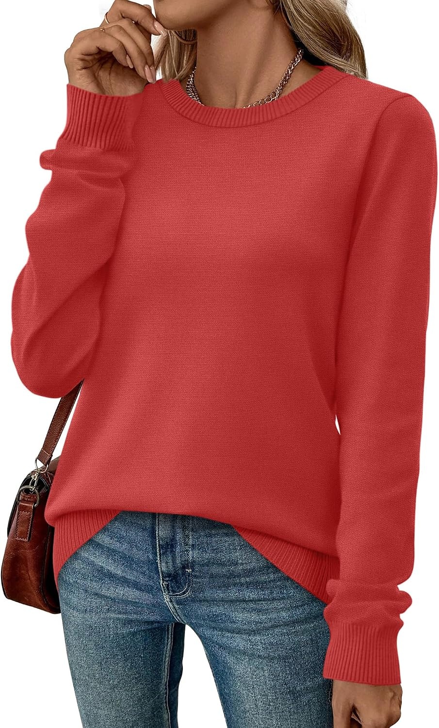 image:imageWIHOLL Sweaters for Women Lightweight Fall Tops Pullover Long Sleeve ShirtsRed
