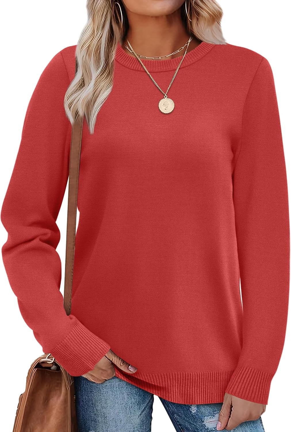 image:imageWIHOLL Sweaters for Women Lightweight Fall Tops Pullover Long Sleeve ShirtsRed