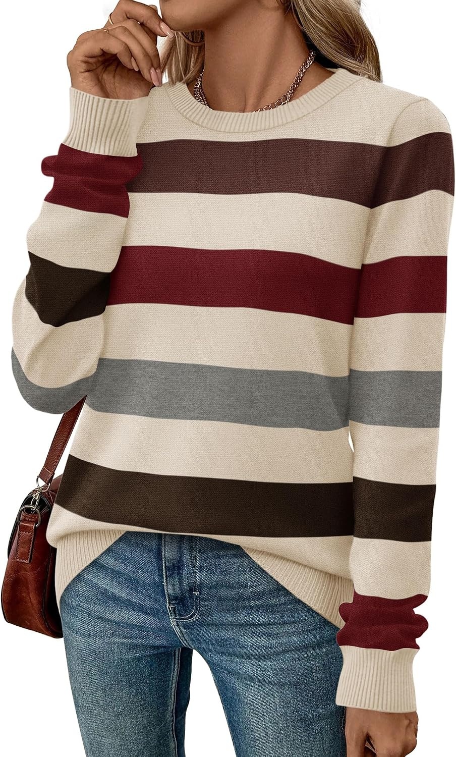 image:imageWIHOLL Sweaters for Women Lightweight Fall Tops Pullover Long Sleeve ShirtsSchocolate Cherry