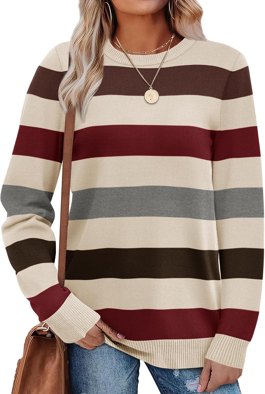 image:imageWIHOLL Sweaters for Women Lightweight Fall Tops Pullover Long Sleeve ShirtsSchocolate Cherry