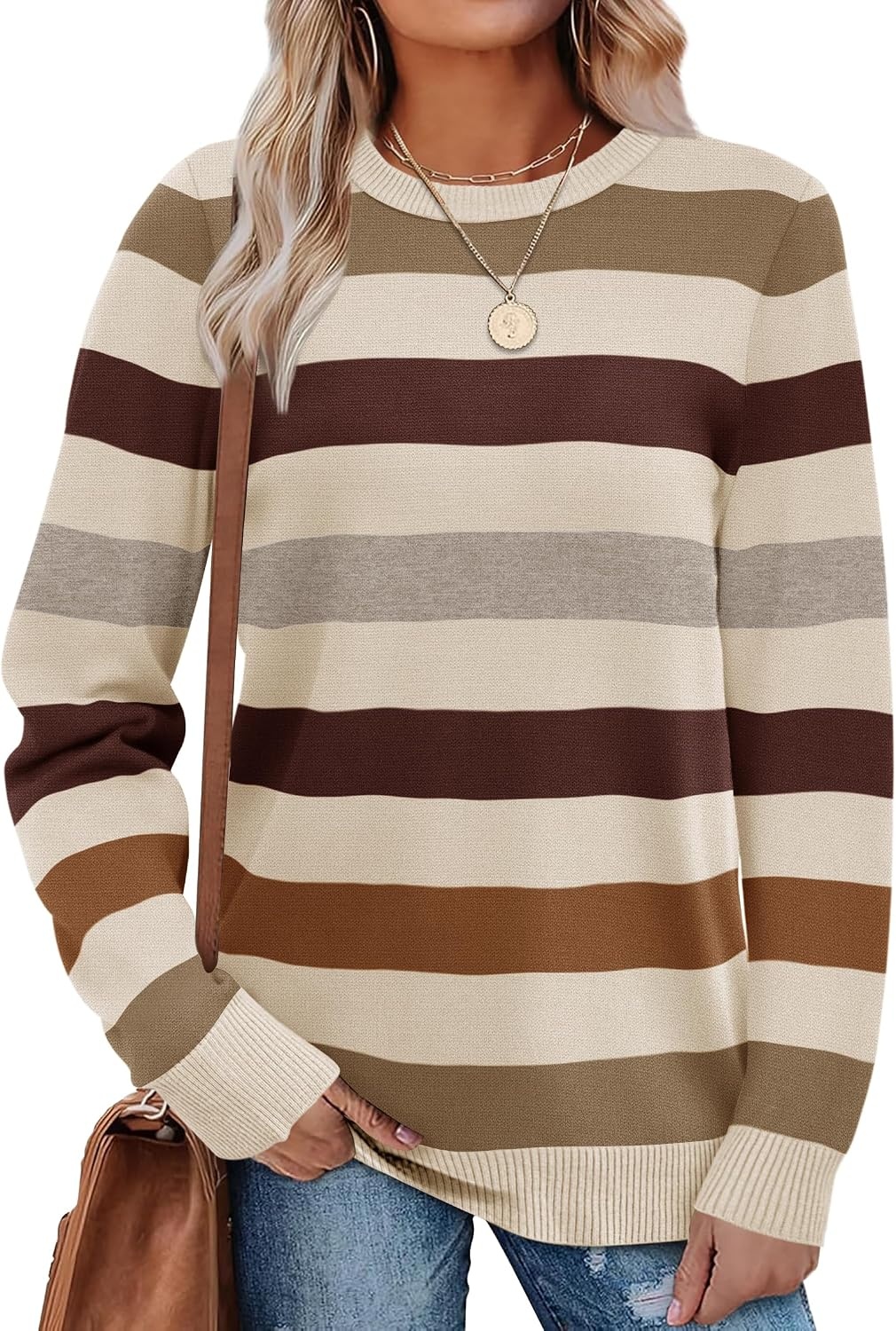 image:imageWIHOLL Sweaters for Women Lightweight Fall Tops Pullover Long Sleeve ShirtsSmocha Mousse