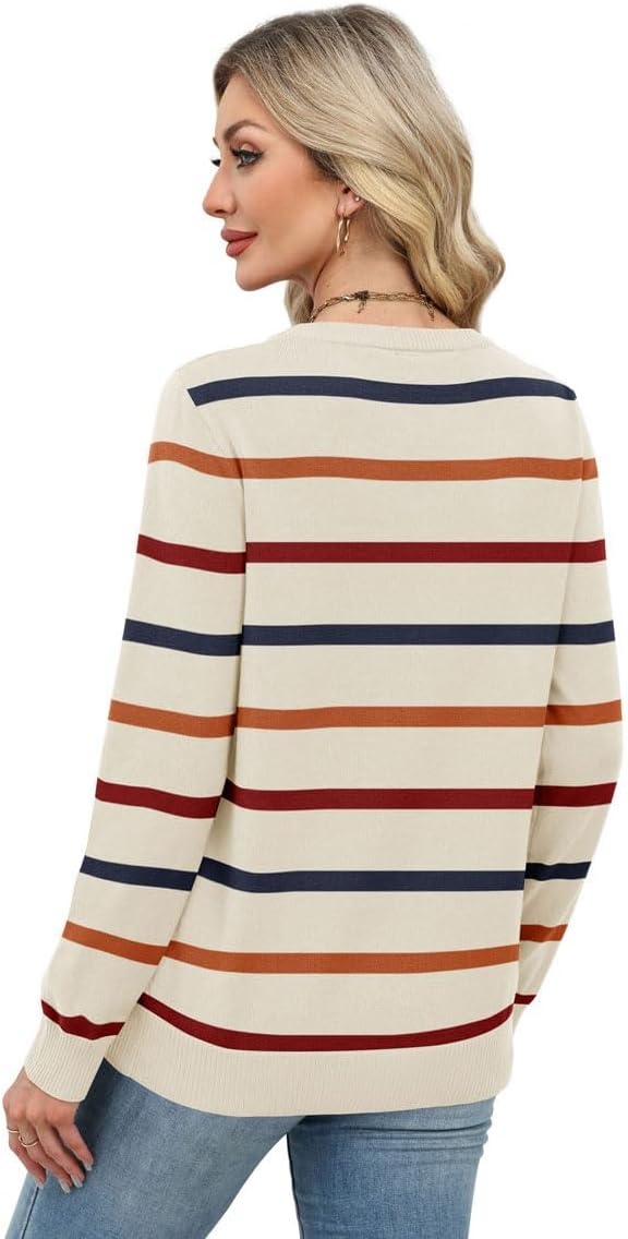 image:imageWIHOLL Sweaters for Women Lightweight Fall Tops Pullover Long Sleeve ShirtsSrainbow Striped