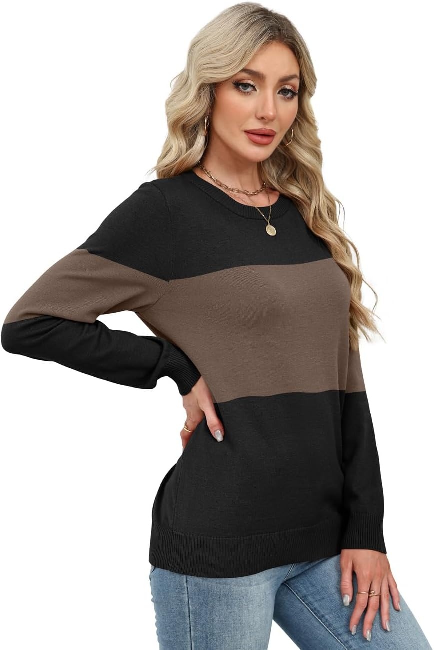 image:imageWIHOLL Sweaters for Women Lightweight Fall Tops Pullover Long Sleeve ShirtsTblackchocolate Brown