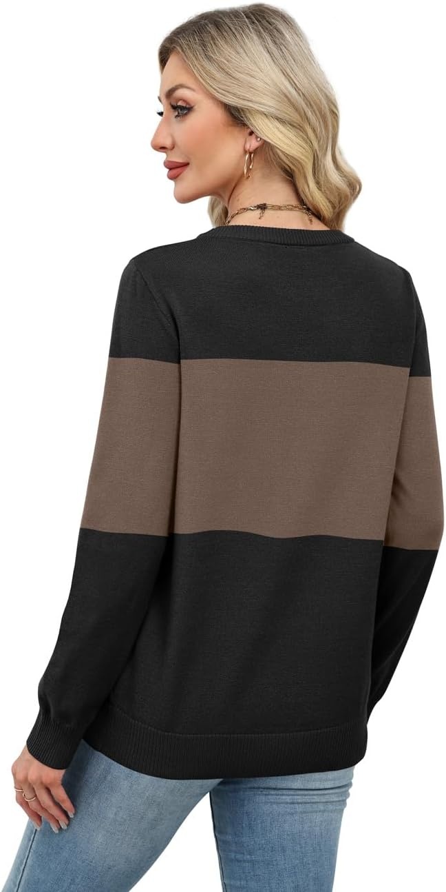 image:imageWIHOLL Sweaters for Women Lightweight Fall Tops Pullover Long Sleeve ShirtsTblackchocolate Brown