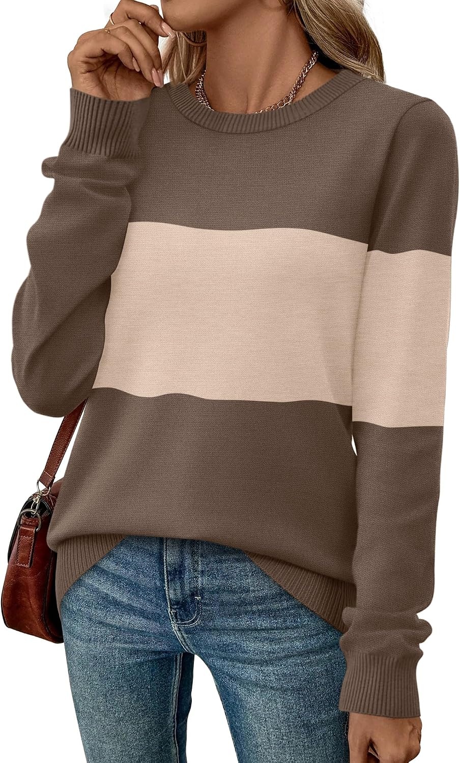 image:imageWIHOLL Sweaters for Women Lightweight Fall Tops Pullover Long Sleeve ShirtsTchocolate Brownapricot