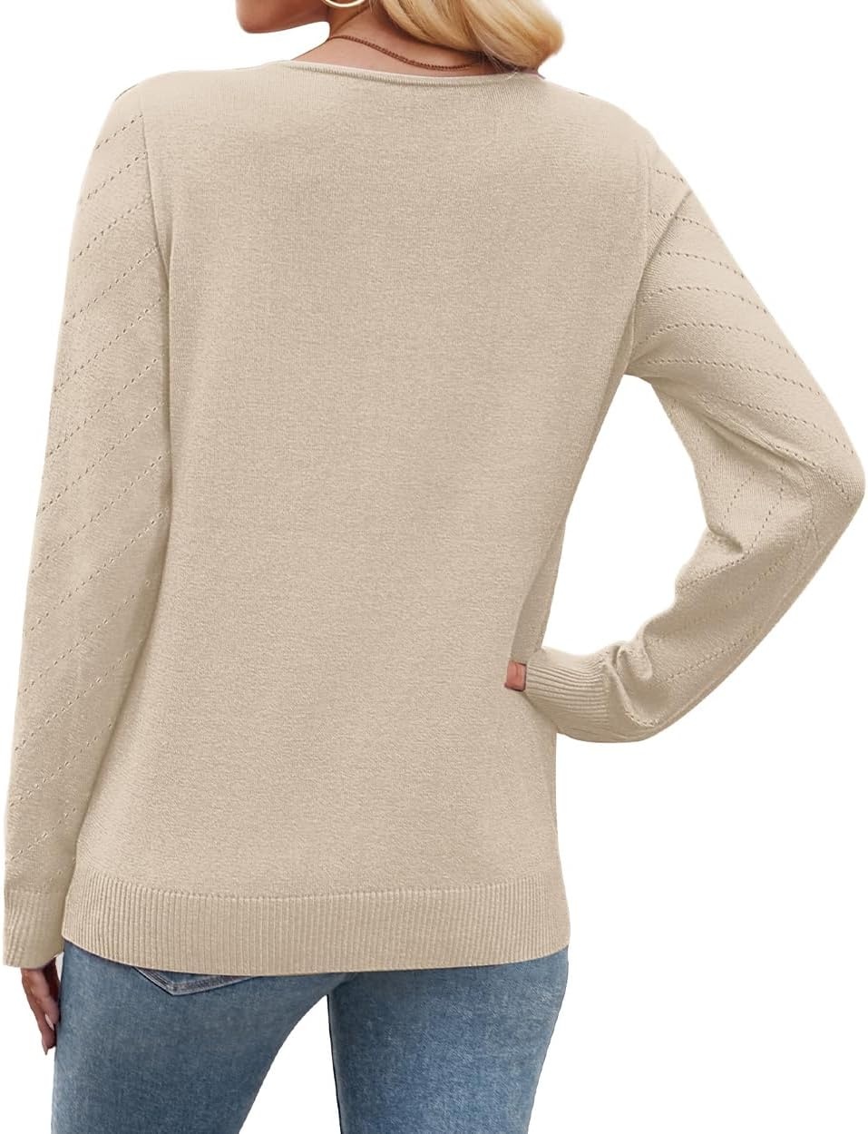 image:imageWIHOLL Sweaters for Women V Neck Casual Knit Long Sleeve Tops Lightweight Pullover Clothes Fall Fashion Outfits 2026Apricot