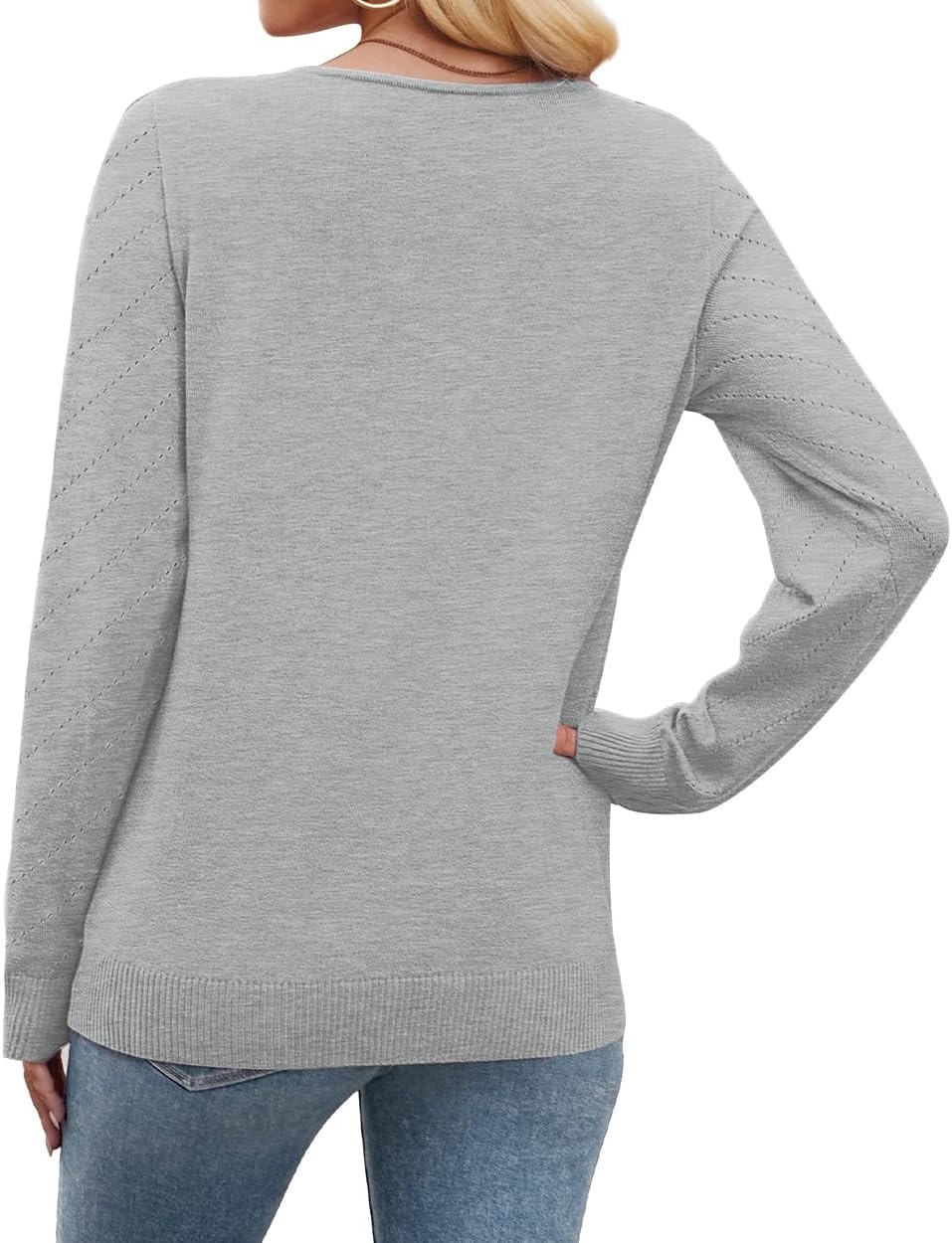 image:imageWIHOLL Sweaters for Women V Neck Casual Knit Long Sleeve Tops Lightweight Pullover Clothes Fall Fashion Outfits 2026Grey