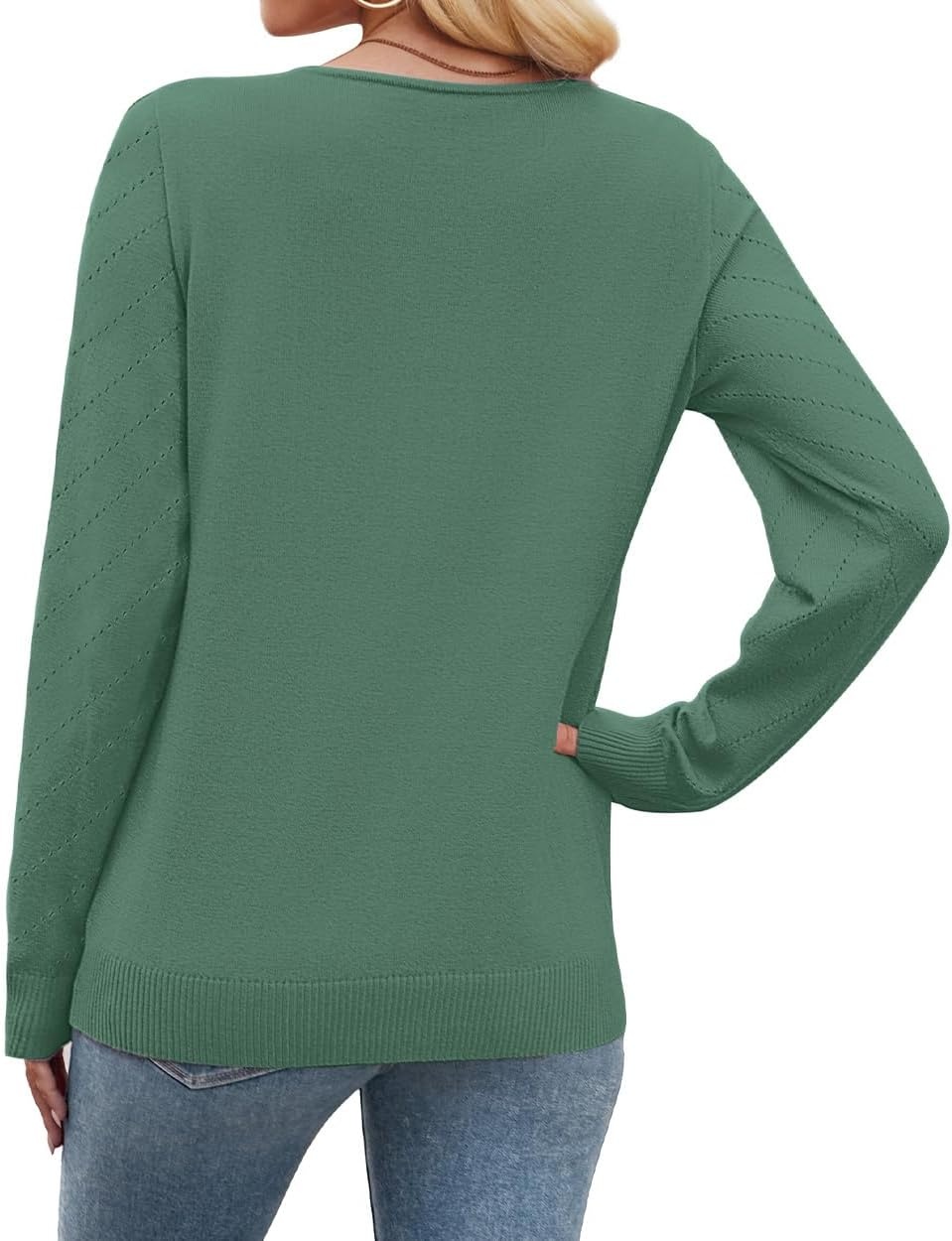 image:imageWIHOLL Sweaters for Women V Neck Casual Knit Long Sleeve Tops Lightweight Pullover Clothes Fall Fashion Outfits 2026Grey Green