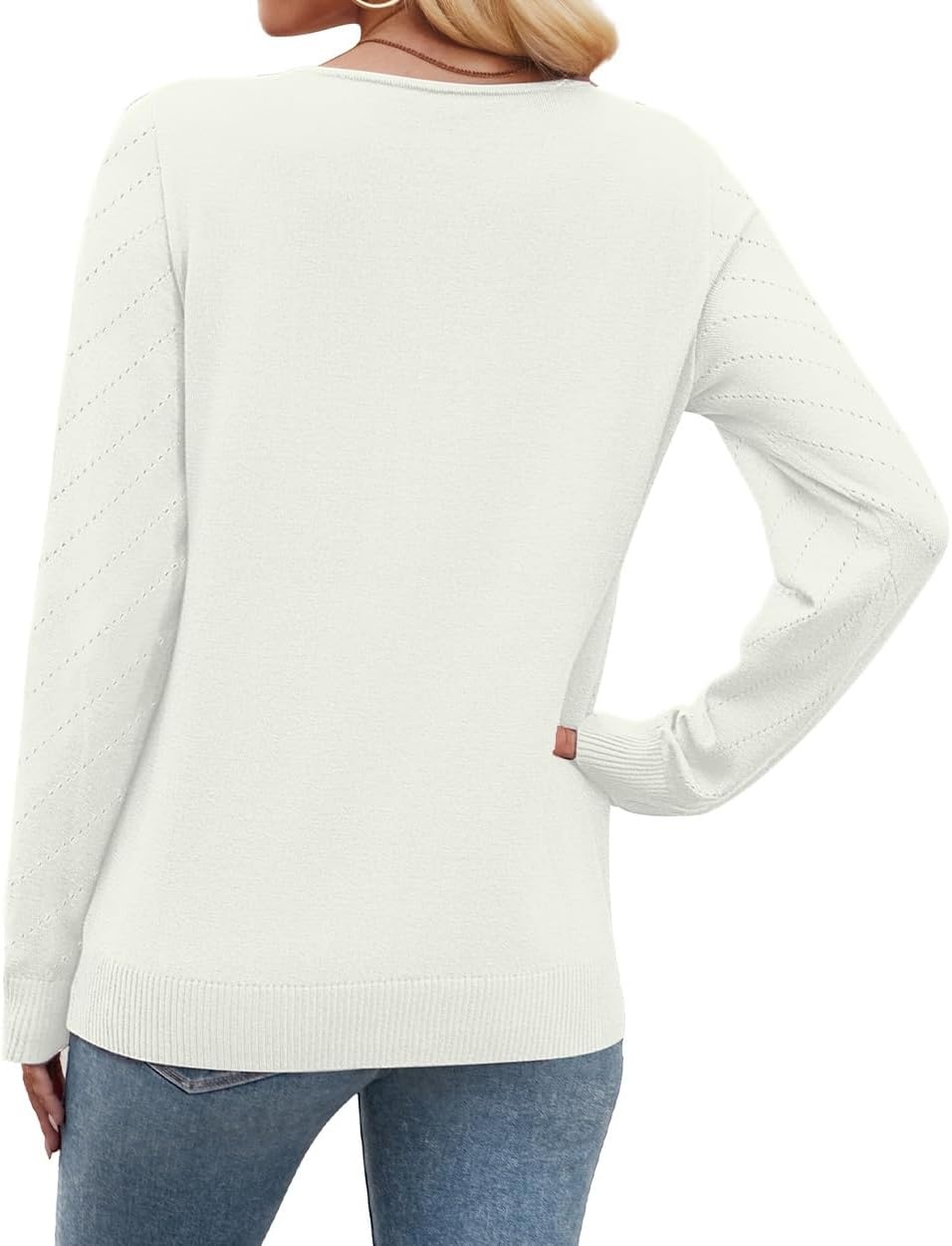 image:imageWIHOLL Sweaters for Women V Neck Casual Knit Long Sleeve Tops Lightweight Pullover Clothes Fall Fashion Outfits 2026White
