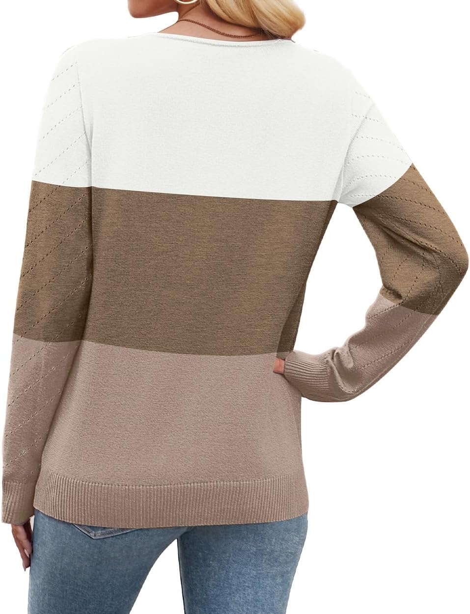 image:imageWIHOLL Sweaters for Women V Neck Casual Knit Long Sleeve Tops Lightweight Pullover Clothes Fall Fashion Outfits 2026White Brown Khaki
