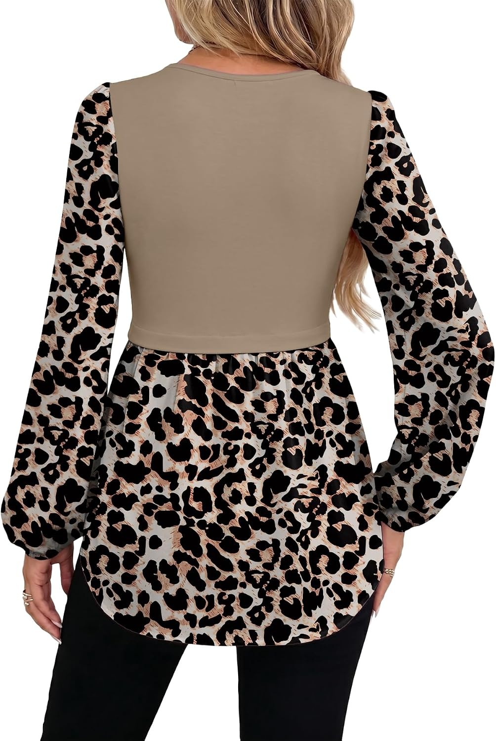 image:imageWIHOLL Womens Long Sleeve Tunic Tops Crew Neck Babydoll Peplum Blouses Fall Fashion 2026Khaki Leopard