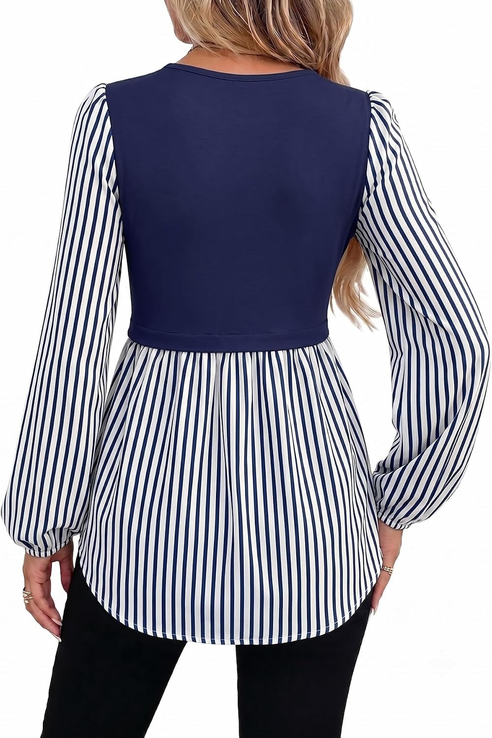 image:imageWIHOLL Womens Long Sleeve Tunic Tops Crew Neck Babydoll Peplum Blouses Fall Fashion 2026Navy Striped