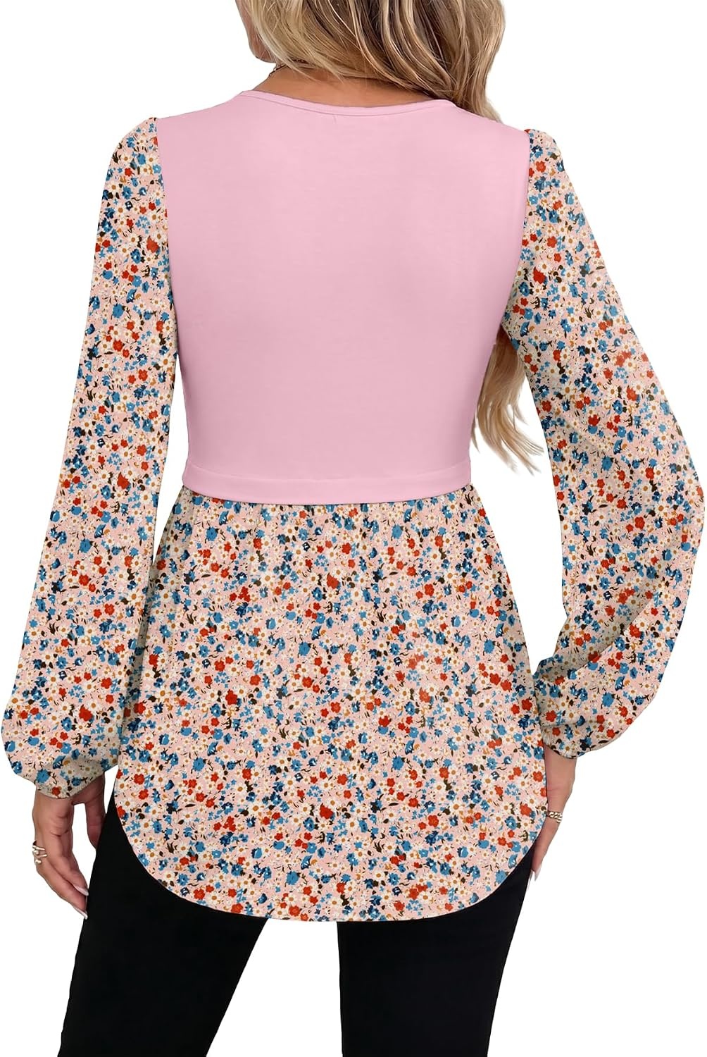 image:imageWIHOLL Womens Long Sleeve Tunic Tops Crew Neck Babydoll Peplum Blouses Fall Fashion 2026Pink Floral