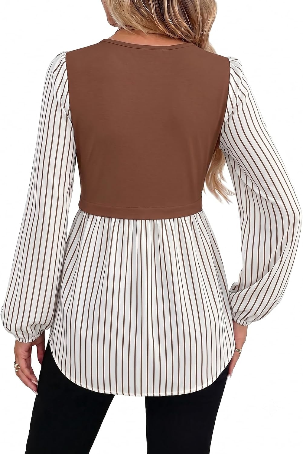 image:imageWIHOLL Womens Long Sleeve Tunic Tops Crew Neck Babydoll Peplum Blouses Fall Fashion 2026Rust Striped